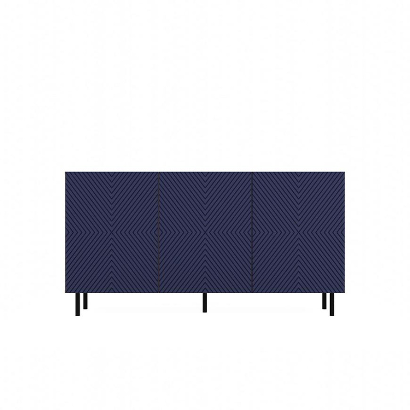 Komoda Kama 3 čtvercové dveře artisan/tmavě modrá