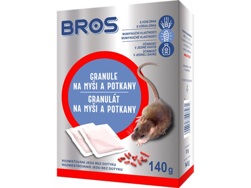 BROS Rodenticid granule na myši a potkany 7 x 20 g