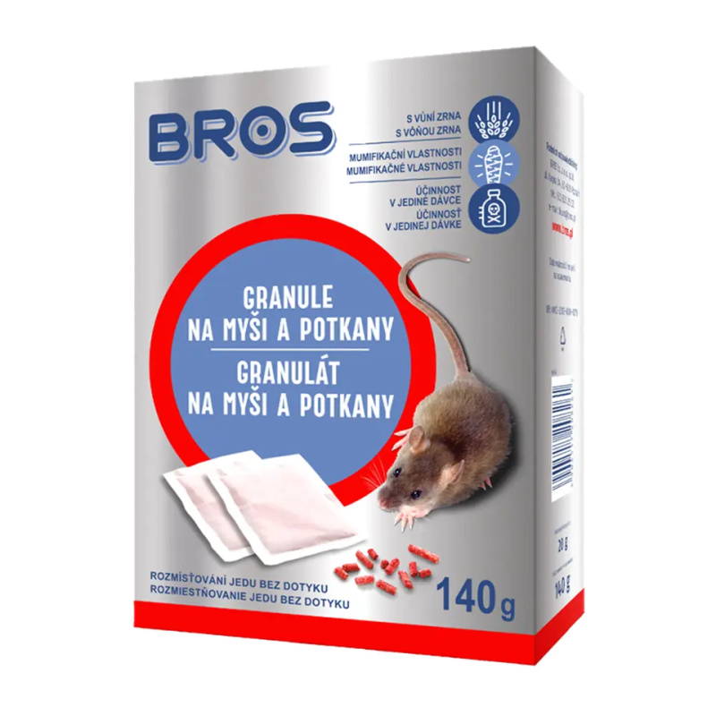 BROS Rodenticid granule na myši a potkany 7 x 20 g