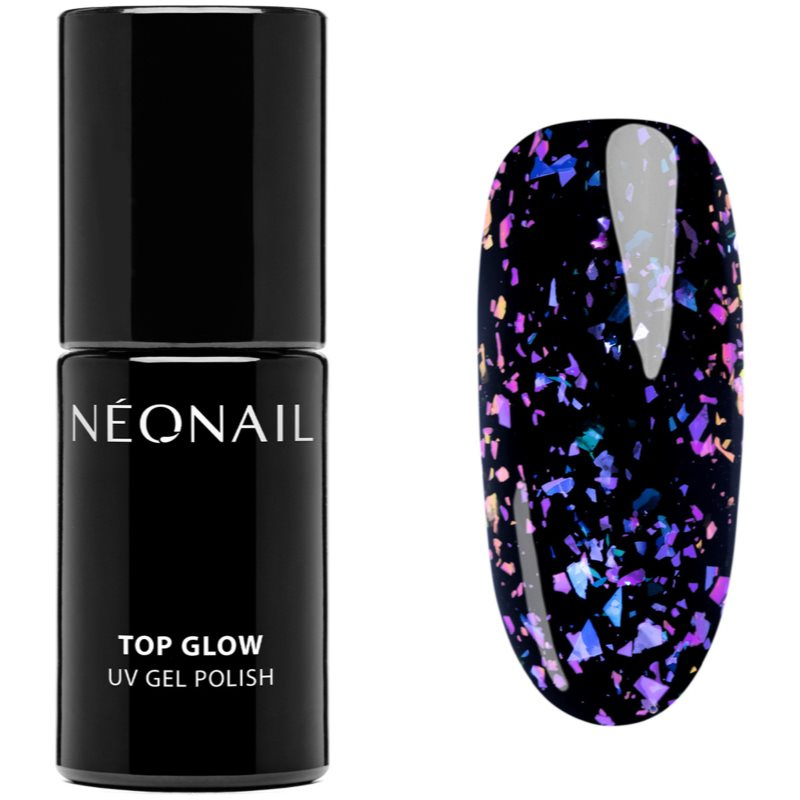 NEONAIL Top Glow gelový vrchní lak na nehty odstín Violet Aurora Flakes 7.2 ml