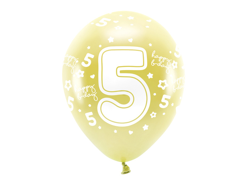 PartyDeco EKO balónky metalické číslo “5” SVĚTLE ZLATÉ, 33 cm, 6 ks