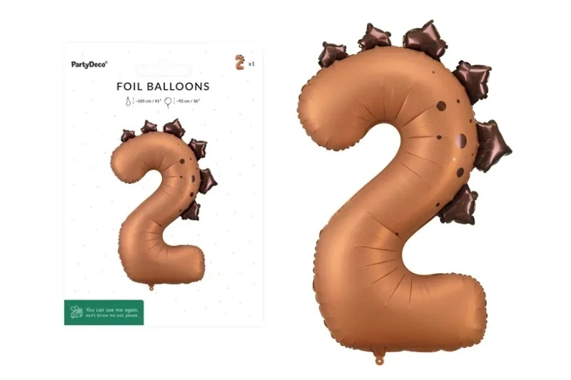 Fóliový balónek číslo 2 dino - 92 cm - 1 kus