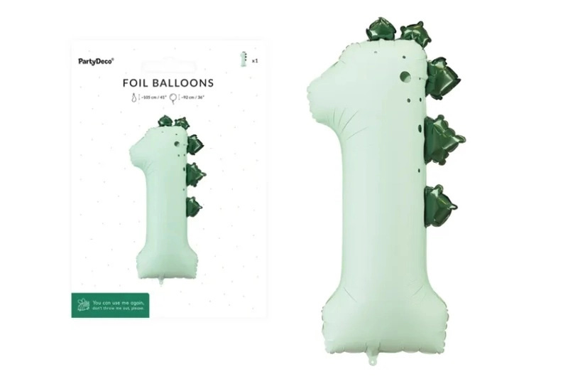 Fóliový balónek číslo 1 dinosaurus 92 cm - 1 kus