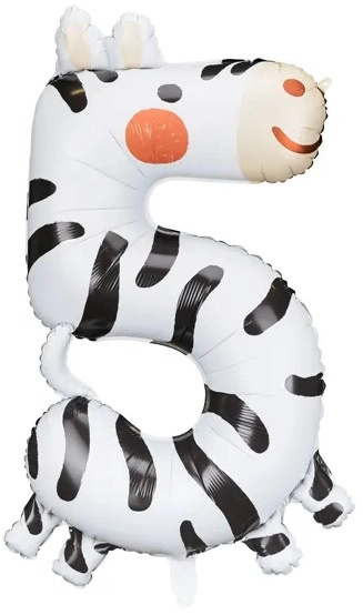 KIK Fóliový narozeninový balónek číslo 5 Zebra 68x98 cm