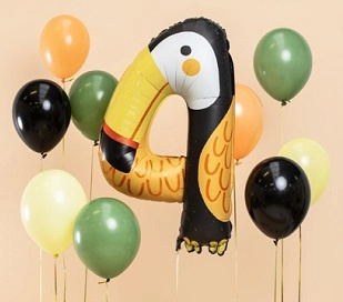 PartyDeco Balónek fóliový číslo 4 Tukan 68 x 91 cm