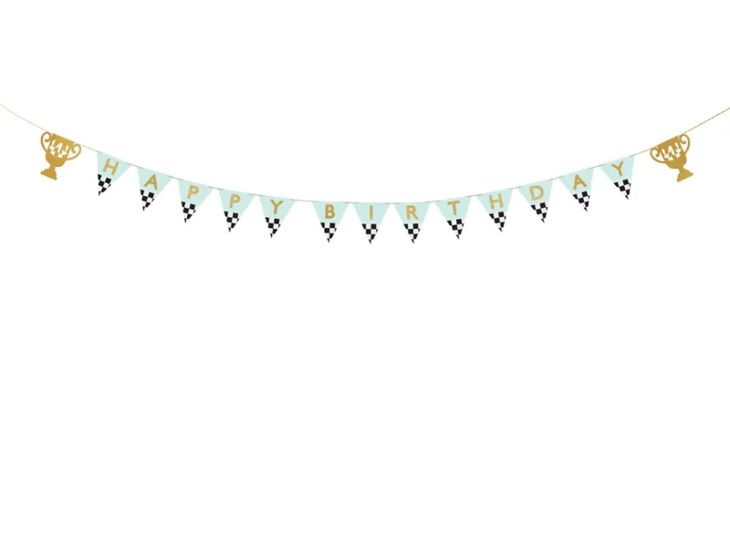 PartyDeco Banner Happy Birthday Auto-závody 250 cm