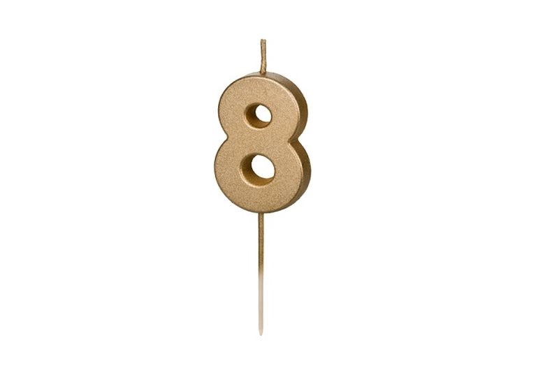 Zlatá narozeninová svíčka číslice 8, 4,5 cm