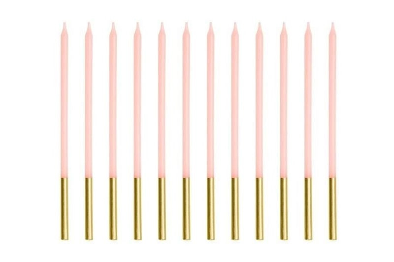 Růžové hladké narozeninové svíčky 14 cm (12 ks)
