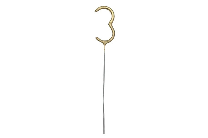 Prskavka ve tvaru číslice 3 zlatá 15 cm - 1 kus