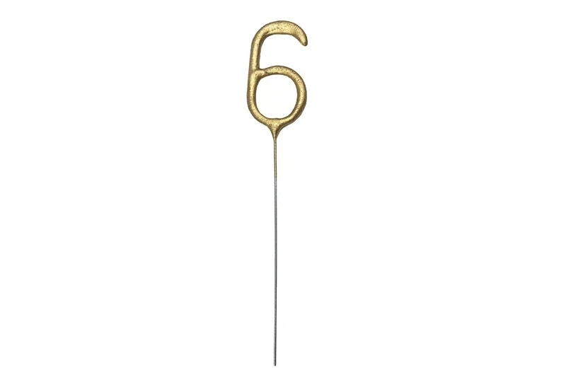 Dortová fontána (studený oheň) číslice 6 zlatá 15 cm - 1 kus