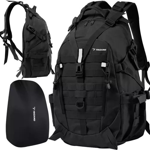 Černý vojenský turistický batoh s pláštěnkou Trizand - 25 l