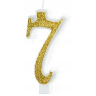 Svička narozeninová číslo "7" třpytivá zlatá 7 cm