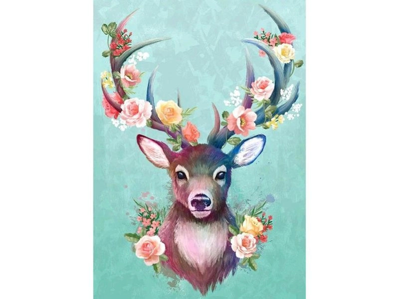 Diamantové malování – jelonek s květinovým parožím 30 × 40 cm