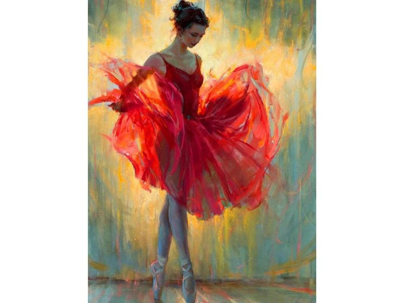 Diamantové vyšívání (diamond painting) baletka v červené 30 × 40 cm