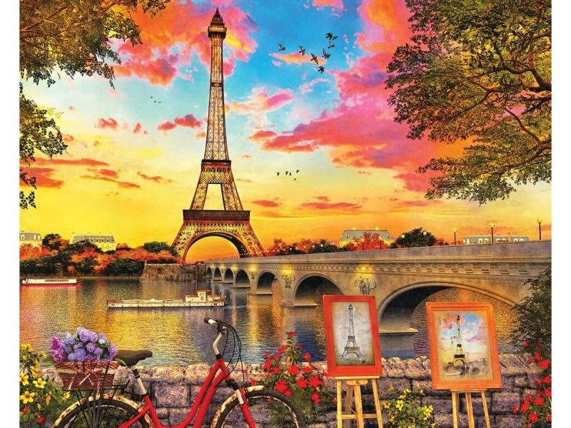 Diamantové vyšívání (diamond painting) panorama Paříže – Eiffelova věž 40 × 30 cm - 1 kus