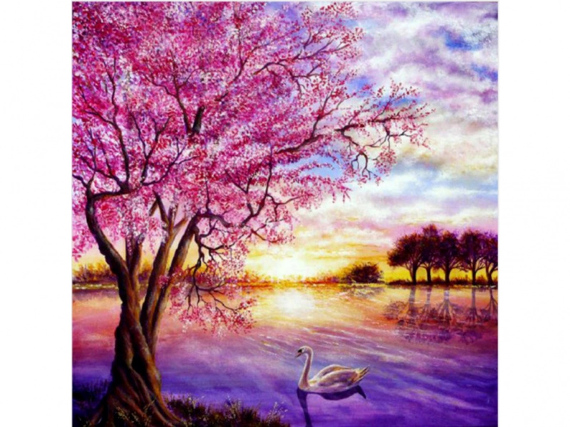 Diamond painting mozaika – západ slunce nad jezerem 30 × 30 cm