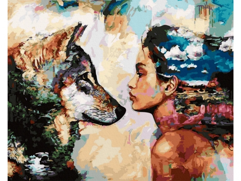Obraz k malování podle čísel 50 × 40 cm Pohled – vlk a žena