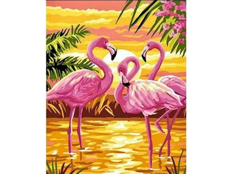 Malování podle čísel na rámu 40 × 50 cm – růžoví plameňáci