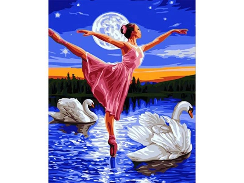 Malování podle čísel na rámu 40 × 50 cm – jezero labutí