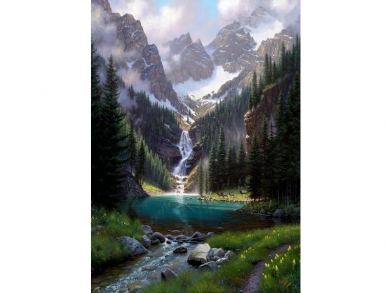 Diamantové vyšívání (diamond painting) – staw v górach 30 × 40 cm