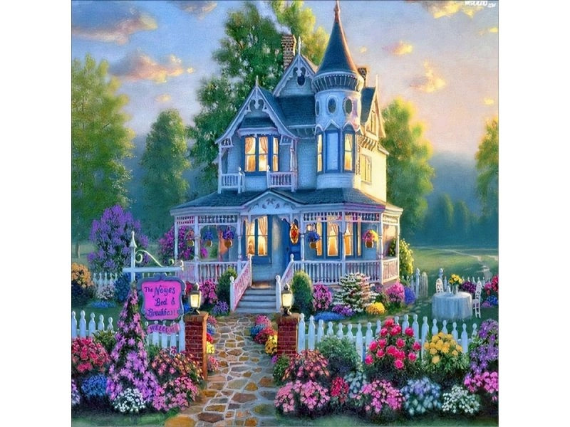 Diamantové vyšívání (diamond painting) – vila se zahradou 30 × 40 cm - 1 kus
