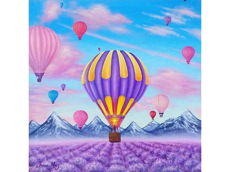 Diamantové vyšívání (diamond painting) – let balónem 30 × 30 cm - 1 kus