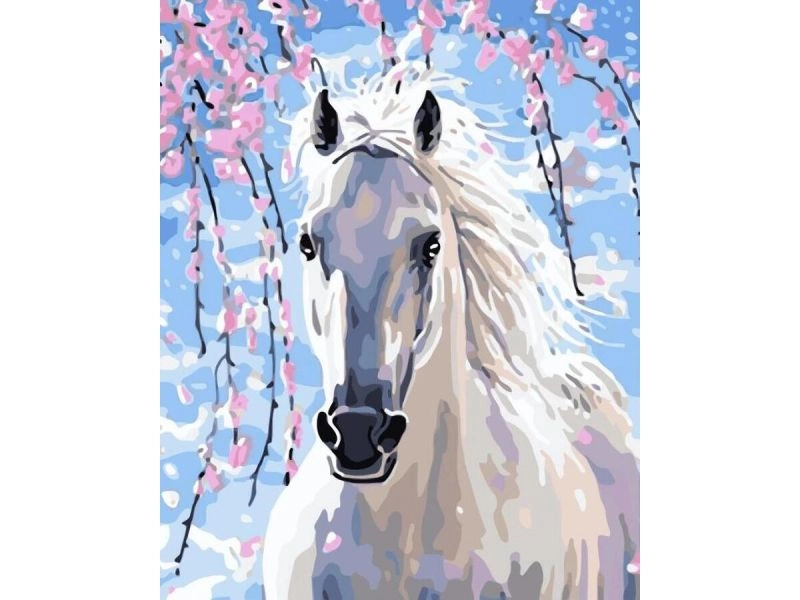 Diamantové vyšívání (diamond painting) bílý rumák 30 × 40 cm - 1 kus