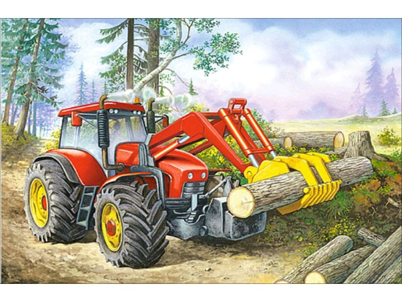 Diamantové vyšívání (diamond painting) traktor s drapákem 35 × 25 cm