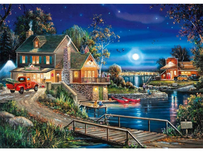 Diamantové malování (diamond painting) Gospodarstwo nocą 40 × 30 cm