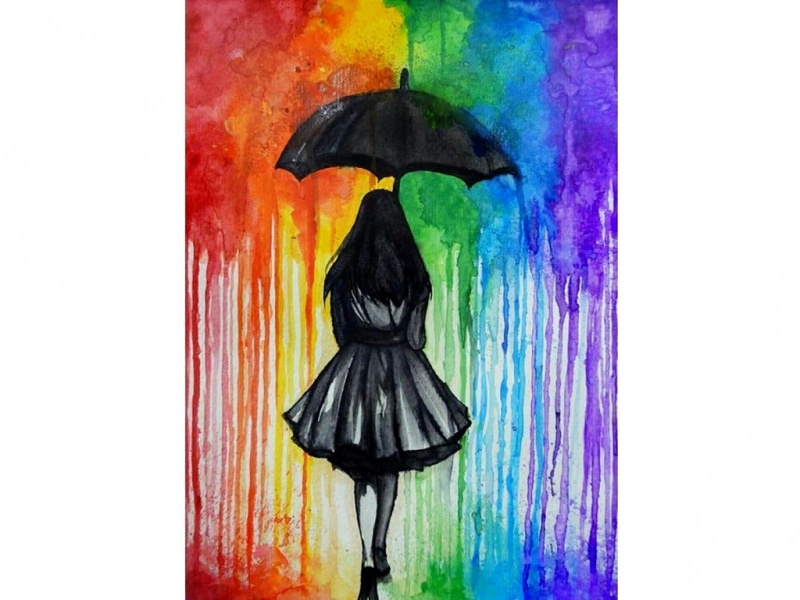 Malování podle čísel na plátně s rámem 40 × 50 cm – postava v barevném dešti