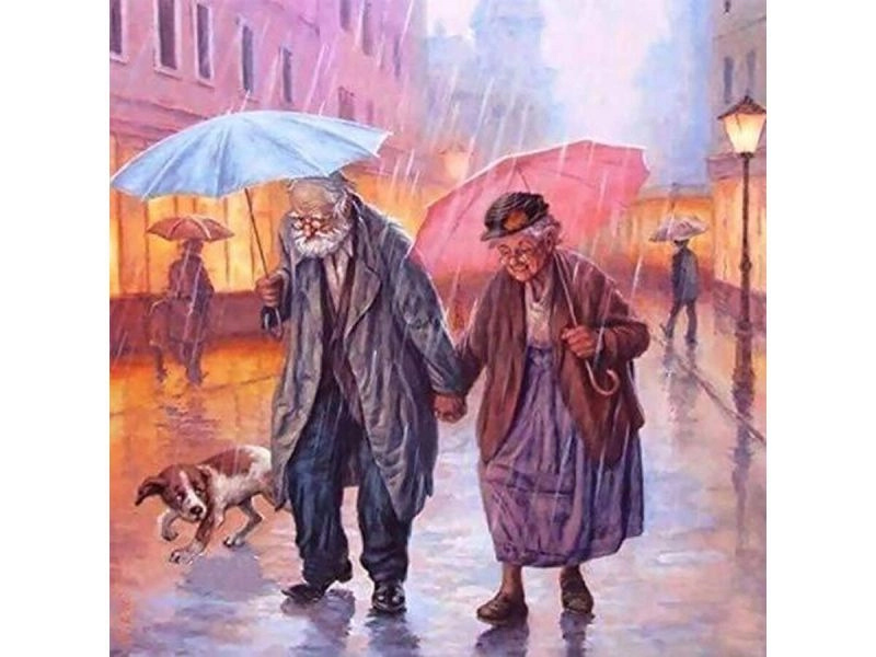 Obraz na plátně k malování podle čísel v rámu 45 × 45 cm – Procházka v dešti