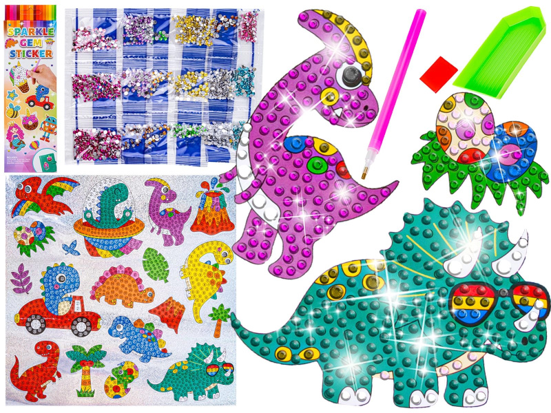 Diamantová mozaika – třpytivé samolepky dinosauři (18 ks)