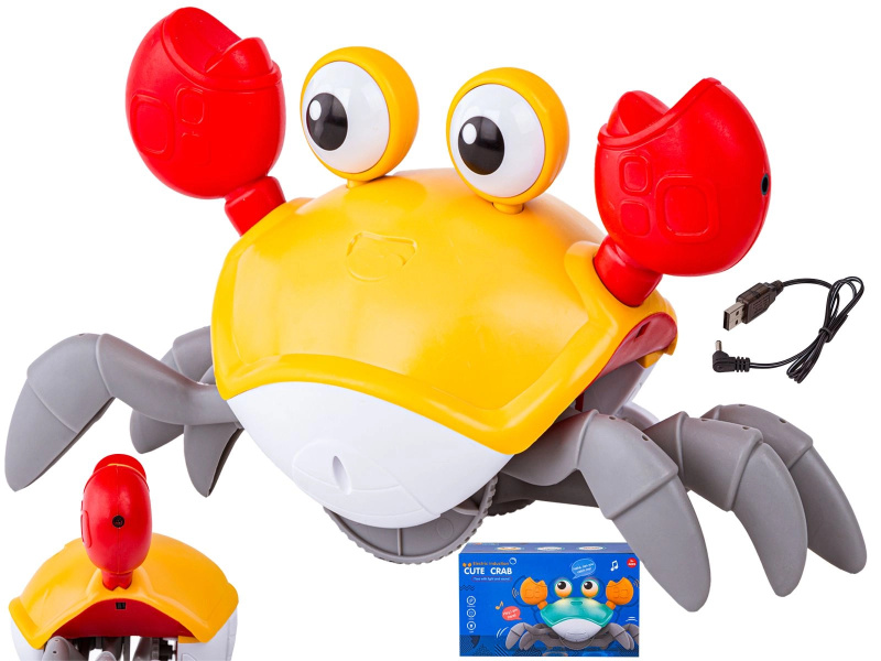 Interaktivní utíkající lezoucí krab – svítí a hraje melodie (žlutý)
