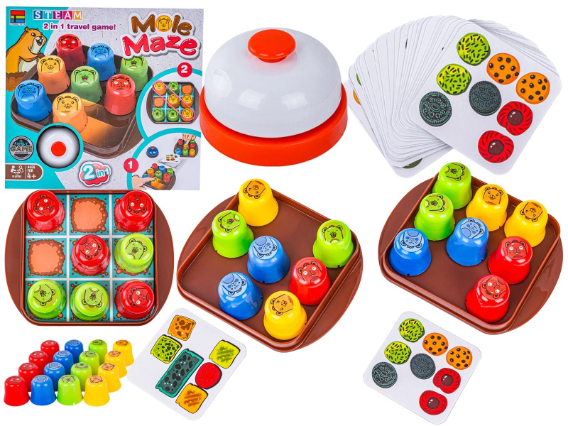 Edukativní logická hra Mole maze 2v1 rychlé kelímky a piškvorky