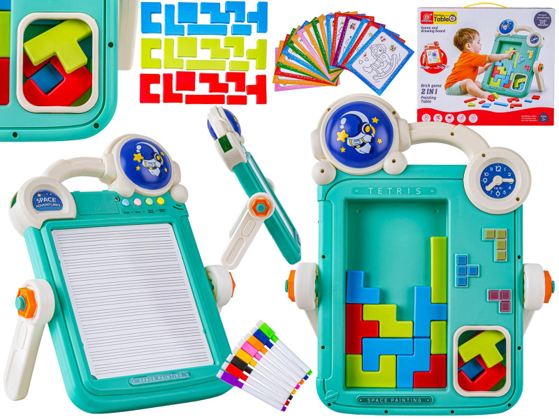 Multifunkční oboustranná tabulka 2v1 na kreslení a skládačku Tetris modrá - 1 kus