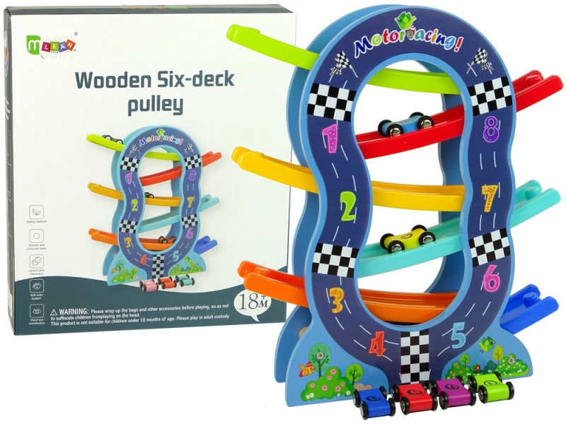 Lean Toys Dřevěná skluzavka 6 úrovní čísla aut
