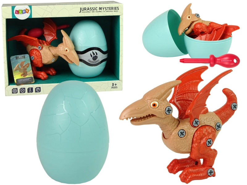 stavebnice dinosaurus pterodaktyl s vajíčkem a šroubovákem – červený