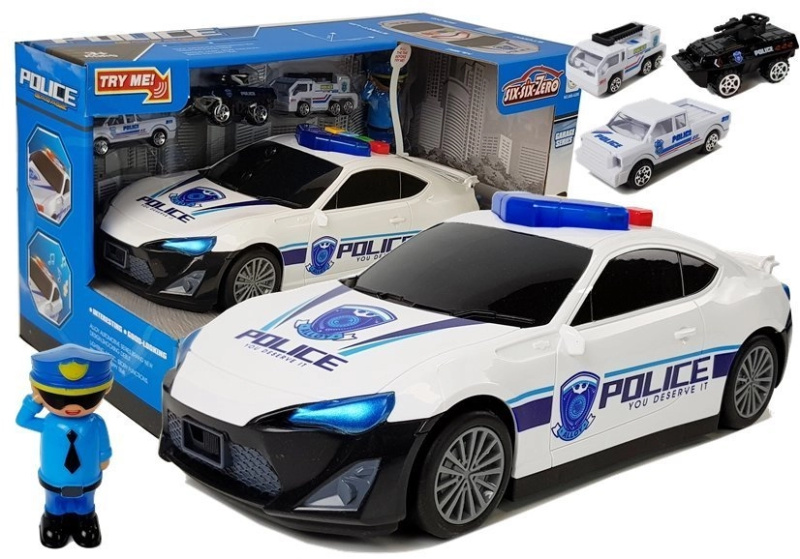 LEANToys Import Garáž pro policejní auta 2v1 Policista Malá auta Zvuková světla
