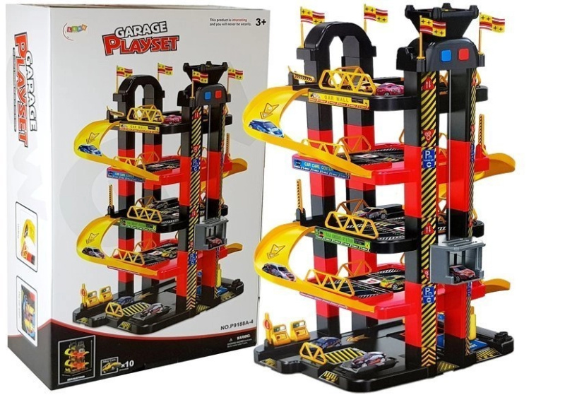 LEAN Toys Garáž 5-patrové parkování Výtah s bateriemi 10 aut Světla