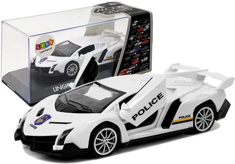Lean Toys Sportovní vůz s napětím a zvukem policejní bílé