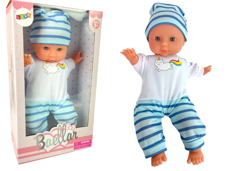 LEAN Toys Panenka modré pruhované pyžamo 30 cm