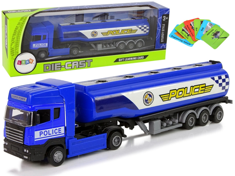 LEANToys Import Modrý policejní cisternový vůz 30 cm dlouhý