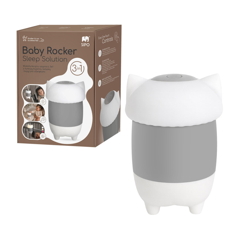 Sipo Houpadlo kočárku BABY ROCKER 3v1 s nočním světýlkem a uklidňujícími zvuky, KOČKA
