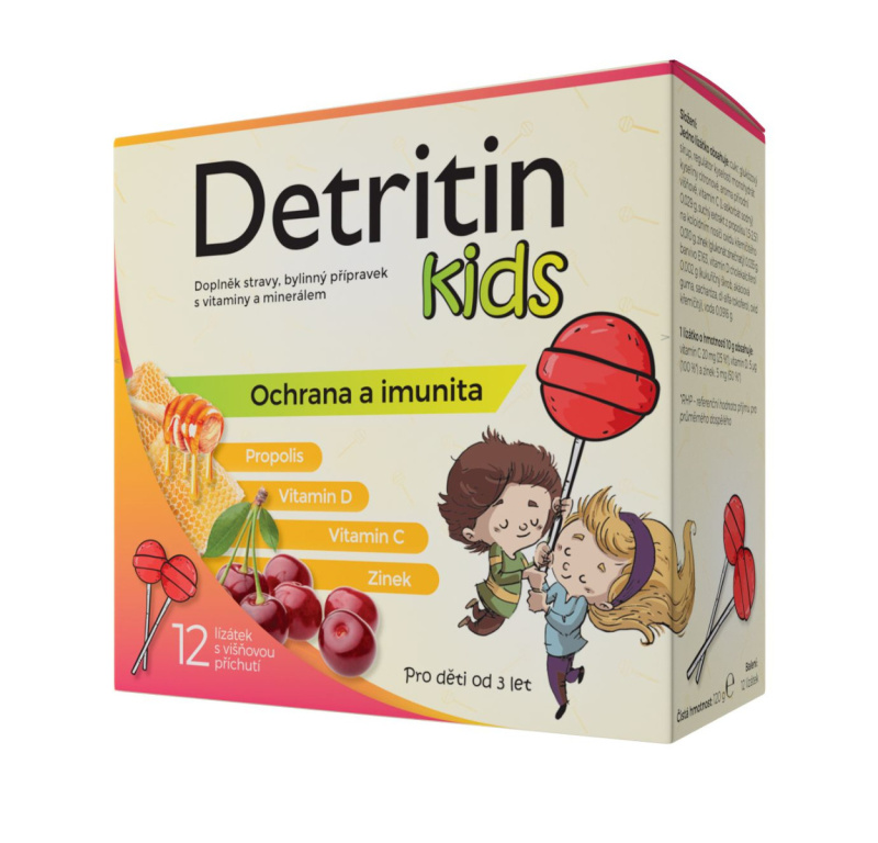 Detritin Kids lízátka na imunitu višeň 12ks