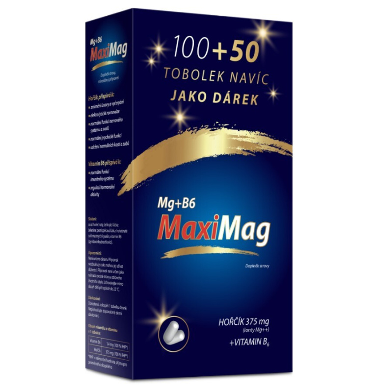 MaxiMag Hořčík 375mg+B6 tob.100+50 DÁRKOVÉ BALENÍ