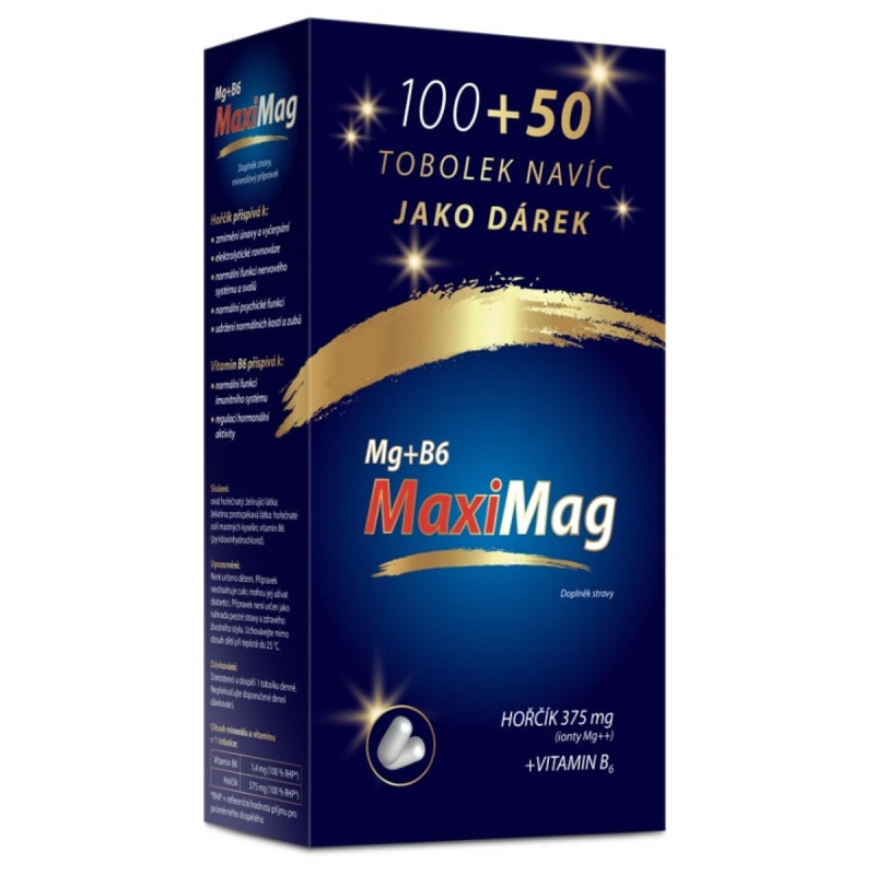 MaxiMag Hořčík 375mg+B6 tob.100+50 DÁRKOVÉ BALENÍ