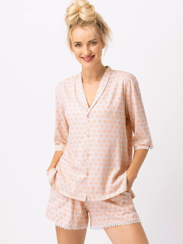 Pyžamo Key LNS 753 A25 kr/r S-XL na zip bílý losos XL