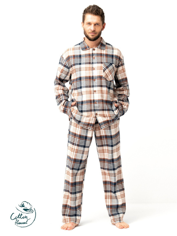 Pánské pyžamo Key MNS 443 B25 délka/r M-2XL na zip hnědá XXL