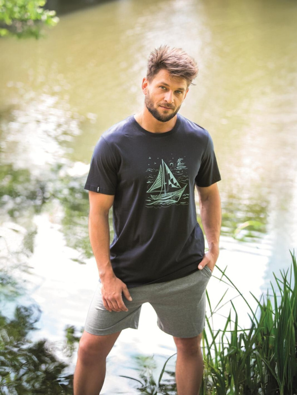 Pánské pyžamo Key MNS 731 A26 cr/r M-2XL tmavě modrošedá XXL