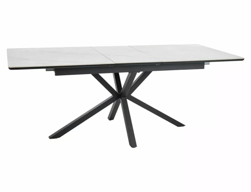 Jídelní stůl LOGAN – bílá keramika / černý mat 160–200 × 90 cm